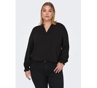 Shirtbluse ONLY CARMAKOMA "CARMETTA LIFE V-NECK TOP WVN NOOS", Damen, Gr. 52, schwarz, Web, Obermaterial: 100% Polyester, unifarben, regular fit normal, V-Ausschnitt, Bündchen, Blusen, Kunstfaser, reg