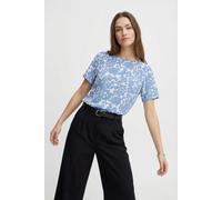 Shirtbluse ONLY CARMAKOMA "CARVICA SS TOP WVN NOOS", Damen, Gr. 42, blau (riviera aop:forest flower), Web, Obermaterial: 97% Polyester, 3% Elasthan, bedruckt, regular fit normal, Rundhals, Blusen, Mat