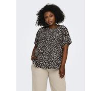 Shirtbluse ONLY CARMAKOMA "CARVICA SS TOP WVN NOOS", Damen, Gr. 42, schwarz-weiß (pumice stone aop:leo aop), Web, Obermaterial: 97% Polyester, 3% Elasthan, animal-print, regular fit normal, Rundhals,