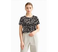 Shirtbluse ONLY CARMAKOMA "CARVICA SS TOP WVN NOOS", Damen, Gr. 46, bunt (brush aop:noos dirifting zebra), Web, Obermaterial: 97% Polyester, 3% Elasthan, bedruckt, regular fit normal, Rundhals, Blusen