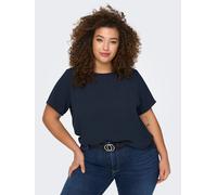 Shirtbluse ONLY CARMAKOMA "CARVICA SS TOP WVN NOOS", Damen, Gr. 48, blau (mood indigo), Web, Obermaterial: 97% Polyester, 3% Elasthan, unifarben, regular fit normal, Rundhals, Blusen Shirtbluse, Mater