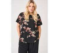 Shirtbluse ONLY CARMAKOMA "CARVICA SS TOP WVN NOOS", Damen, Gr. 48, schwarz (schwarz aop:noos autum), Web, Obermaterial: 97% Polyester, 3% Elasthan, bedruckt, regular fit normal, Rundhals, Blusen (419