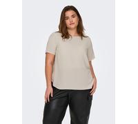 Shirtbluse ONLY CARMAKOMA "CARVICA SS TOP WVN NOOS", Damen, Gr. 50, gelb (moonbeam), Single Jersey, Obermaterial: 97% Polyester, 3% Elasthan, unifarben, casual, regular fit, Rundhals, Kurzarm, Blusen