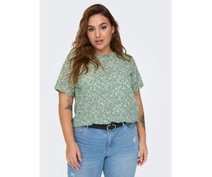 Shirtbluse ONLY CARMAKOMA "CARVICA SS TOP WVN NOOS", Damen, Gr. 50, lilypad aop:emma mono flower, Web, Obermaterial: 97% Polyester, 3% Elasthan, bedruckt, regular fit normal, Rundhals, Blusen, Materia
