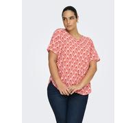 Shirtbluse ONLY CARMAKOMA "CARVICA SS TOP WVN NOOS", Damen, Gr. 50, equestrian rot aop:warm tiles, Web, Obermaterial: 97% Polyester, 3% Elasthan, bedruckt, regular fit normal, Rundhals, Blusen, Materi