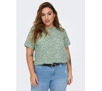 Shirtbluse ONLY CARMAKOMA "CARVICA SS TOP WVN NOOS", Damen, Gr. 52, grün (lilypad aop:emma mono flower), Web, Obermaterial: 97% Polyester, 3% Elasthan, bedruckt, regular fit normal, Rundhals, Blusen,