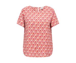 Shirtbluse ONLY CARMAKOMA "CARVICA SS TOP WVN NOOS", Damen, Gr. 54, equestrian rot aop:warm tiles, Web, Obermaterial: 97% Polyester, 3% Elasthan, bedruckt, regular fit normal, Rundhals, Blusen, Materi