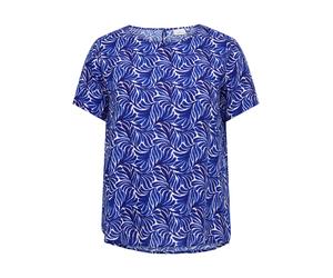 Shirtbluse ONLY CARMAKOMA "CARVICO LIFE S/S TOP VIS WVN", Damen, Gr. 44, blauprint aop:dreamy leaves, Web, Obermaterial: 100% Viskose, bedruckt, regular fit normal, Rundhals, Blusen, Viskose, regular