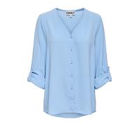 Shirtbluse ONLY "ONLJANA METTE V-NECK LS SHIRT NOOS WVN", Damen, Gr. L, chambray blau, Web, Obermaterial: 100% Polyester, unifarben, regular fit normal, V-Ausschnitt, mit Aufschlag, Blusen (57214758-L