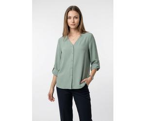 Shirtbluse ONLY "ONLJANA METTE V-NECK LS SHIRT NOOS WVN", Damen, Gr. S, jadeite, Web, Obermaterial: 100% Polyester, unifarben, regular fit normal, V-Ausschnitt, mit Aufschlag, Blusen (93066554-S) jade