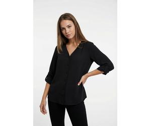 Shirtbluse ONLY "ONLJANA METTE V-NECK LS SHIRT NOOS WVN", Damen, Gr. S, schwarz, Web, Obermaterial: 100% Polyester, unifarben, regular fit normal, V-Ausschnitt, mit Aufschlag, Blusen (29617355-S) schw