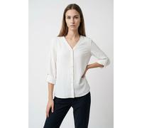Shirtbluse ONLY "ONLJANA METTE V-NECK LS SHIRT NOOS WVN", Damen, Gr. S, weiß (cloud dancer), Web, Obermaterial: 100% Polyester, unifarben, regular fit normal, V-Ausschnitt, mit Aufschlag, Blusen (6352