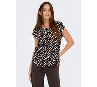 Shirtbluse ONLY "ONLVIC S/S AOP TOP NOOS PTM", Damen, Gr. 34, brush aop:derifting zebra, Web, Obermaterial: 97% Polyester, 3% Elasthan, bedruckt, regular fit hüftlang, Rundhals, Blusen, mit Allover Dr
