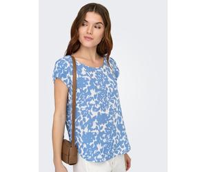 Shirtbluse ONLY "ONLVIC S/S AOP TOP NOOS PTM", Damen, Gr. 34, riviera aop:forest flower, Web, Obermaterial: 97% Polyester, 3% Elasthan, bedruckt, regular fit hüftlang, Rundhals, Blusen, mit Allover Dr