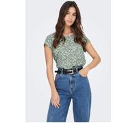 Shirtbluse ONLY "ONLVIC S/S AOP TOP NOOS PTM", Damen, Gr. 34 (XS), grün (lime grün aop), Web, Obermaterial: 97% Polyester, 3% Elasthan, bedruckt, regular fit hüftlang, Rundhals, Blusen, mit Allover Dr