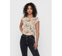 Shirtbluse ONLY "ONLVIC S/S AOP TOP NOOS PTM", Damen, Gr. 36, cloud dancer aop:blurry flower, Web, Obermaterial: 97% Polyester, 3% Elasthan, bedruckt, regular fit hüftlang, Rundhals, Blusen Shirtbluse