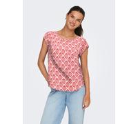 Shirtbluse ONLY "ONLVIC S/S AOP TOP NOOS PTM", Damen, Gr. 38, equestrian rot aop:warm tiles, Web, Obermaterial: 97% Polyester, 3% Elasthan, bedruckt, regular fit hüftlang, Rundhals, Blusen Shirtbluse,