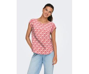 Shirtbluse ONLY "ONLVIC S/S AOP TOP NOOS PTM", Damen, Gr. 40, equestrian rot aop:warm tiles, Web, Obermaterial: 97% Polyester, 3% Elasthan, bedruckt, regular fit hüftlang, Rundhals, Blusen, mit Allove