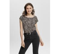 Shirtbluse ONLY "ONLVIC S/S AOP TOP NOOS PTM", Damen, Gr. 40L, beige (pumice stone leo aop), Web, Obermaterial: 97% Polyester, 3% Elasthan, regular fit hüftlang, Rundhals, Blusen, mit Allover Druck (4