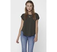 Shirtbluse ONLY "ONLVIC S/S SOLID TOP", Damen, Gr. 38, braun (rosin), Web, Obermaterial: 97% Polyester, 3% Elasthan, unifarben, figurumspielend, Rundhals, Blusen (48817408-38) rosin