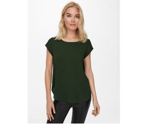 Shirtbluse ONLY "ONLVIC S/S SOLID TOP", Damen, Gr. 38, braun (rosin), Web, Obermaterial: 97% Polyester, 3% Elasthan, unifarben, figurumspielend, Rundhals, Blusen Shirtbluse (48817408-38)