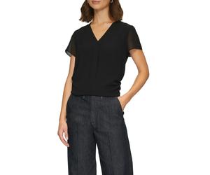 Shirtbluse S.OLIVER BLACK LABEL, Damen, Gr. 42, schwarz, Web, Obermaterial: 100% Polyester, unifarben, normal normal, V-Ausschnitt, Blusen, in Doppel-Layer-Optik und mit V-Ausschnitt (16240536-42) sch