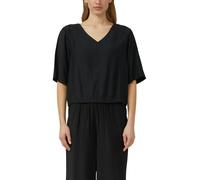 Shirtbluse S.OLIVER, Damen, Gr. 36, schwarz, Web, Obermaterial: 82% Viskose, 18% Polyamid, unifarben, weit hüftlang, V-Ausschnitt, weit abgesteppt, Blusen, weite Passform, V-Ausschnitt (79071532-36) s