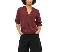 Shirtbluse S.OLIVER, Damen, Gr. 40, rot (schwarz pomegranat), Web, Obermaterial: 52% Leinen, 48% Viskose, unifarben, bequem hüftbedeckend, V-Ausschnitt, 1-Knopf-Manschette krempelbar, Blusen, krempelb