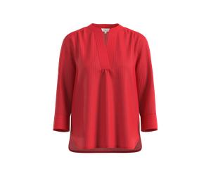 Shirtbluse S.OLIVER, Damen, Gr. 40, rot, Web, Obermaterial: 81% Viskose, 19% Polyamid, geblümt, bequem hüftbedeckend, V-Ausschnitt, Blusen, mit 3/4-Ärmeln und im Tunika-Look (23373501-40) rot