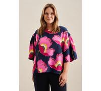 Shirtbluse SEIDENSTICKER "Schwarze Rose", Damen, Gr. 7XL (54), blau (dunkelblau), 100% Leinen, geblümt, regular fit, Rundhals, Blusen, Kurzarm Rundhals Floral (83762213-54) dunkelblau