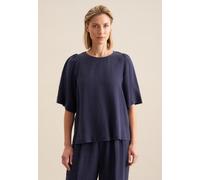 Shirtbluse SEIDENSTICKER "Schwarze Rose", Damen, Gr. L40, blau (marine), 100% Leinen, unifarben, regular fit, Rundhals, Blusen, 1/2 Rundhals Uni (90892527-40) marine