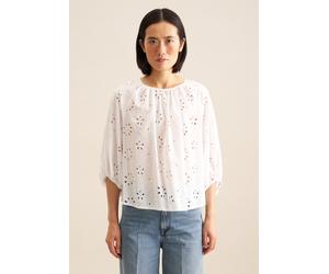 Shirtbluse SEIDENSTICKER "Schwarze Rose", Damen, Gr. L40, weiß, 75% Baumwolle, 25% Polyester, unifarben, regular fit, Rundhals, Blusen, 3/4 Rundhals Stickerei (38029112-40) weiß