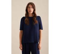 Shirtbluse SEIDENSTICKER "Schwarze Rose", Damen, Gr. S (36), blau (dunkelblau), 100% Polyester, unifarben, regular fit, U-Boot-Ausschnitt, Halbarm, Blusen, Kurzarm U-Boot Uni (54802633-36) dunkelblau