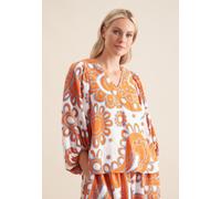 Shirtbluse SEIDENSTICKER "Schwarze Rose", Damen, Gr. XL42, orange, 65% Baumwolle, 35% Leinen, Paisley, regular fit, V-Ausschnitt, Blusen, 3/4 V-Neck Paisley (35933665-42) orange