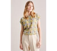 Shirtbluse SEIDENSTICKER "Schwarze Rose", Damen, Gr. XS34, beige, 100% Viskose, gemustert, regular fit, Rundhals, Blusen Shirtbluse, 1/2 Rundhals Druck (32622013-34)