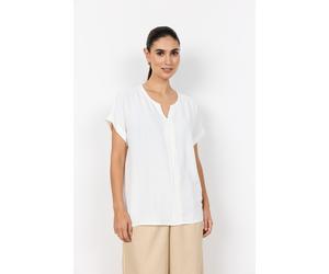 Shirtbluse SOYACONCEPT "SC-CATH 1", Damen, Gr. M, weiß (sanftes weiß), Web, Obermaterial: 100% Polyester, unifarben, normal, V-Ausschnitt, Blusen, normale Passform, mit V-Ausschnitt, aus pflegeleichte