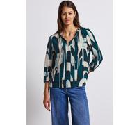 Shirtbluse STREET ONE, Damen, Gr. 36, blau (tide blau), Web, Obermaterial: 100% Viskose, bedruckt, lässig geschnitten hüftbedeckend, Rundhals, Bündchen, Blusen, 3/4 -Arm mit grafischem Muster (7141981
