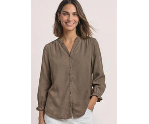 Shirtbluse STREET ONE, Damen, Gr. 36, braun (saddle braun), Stoff, 100% Lyocell, unifarben, klassisch normal, Rundhals, Rüschen, Blusen, mit 3/4 Ärmeln (17170416-36) saddle braun