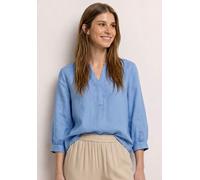 Shirtbluse STREET ONE, Damen, Gr. 36, drift blau, Web, 55% Leinen, 45% Viskose, unifarben, klassisch normal, Rundhals, Bündchen, Blusen, mit geschlitztem Rundhalsausschnitt (73473427-36) drift blau