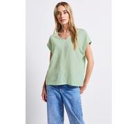 Shirtbluse STREET ONE, Damen, Gr. 36, grün (soft jade grün), Web, 60% Leinen, 40% Baumwolle, unifarben, normal normal, V-Ausschnitt, abgesteppt, Blusen (41919062-36) soft jade grün