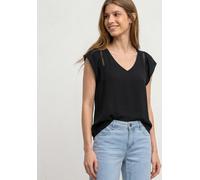Shirtbluse STREET ONE, Damen, Gr. 36, schwarz, Stoff, 100% Viskose, unifarben, normal normal, V-Ausschnitt, Rüschen, Blusen, aus softer Viskose (20405958-36) schwarz