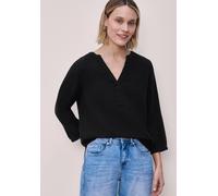 Shirtbluse STREET ONE, Damen, Gr. 36, schwarz, Web, 100% Baumwolle, unifarben, klassisch normal, V-Ausschnitt, Bündchen, Blusen, mit 3/4 Ärmeln (28508115-36) schwarz