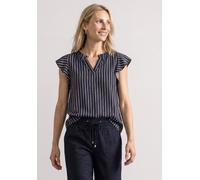 Kurzarmbluse STREET ONE, Damen, Gr. 36, schwarzest blau, Web, Obermaterial: 100% Viskose, gemustert, normal hüftbedeckend, V-Ausschnitt, Volant, Blusen, Sommerbluse mit grafischem Muster und Volant-Är