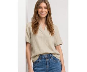 Shirtbluse STREET ONE, Damen, Gr. 36, timeless beige, Web, 60% Leinen, 40% Baumwolle, unifarben, normal normal, Rundhals, Bündchen, Blusen, mit Leinenanteil (39336831-36) timeless beige