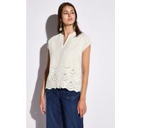 Shirtbluse STREET ONE, Damen, Gr. 36, weiß (sanftes weiß), Web, 100% Baumwolle, unifarben, normal normal, Rundhals, abgesteppt, Blusen, aus reiner Baumwolle (28976506-36) sanftes weiß