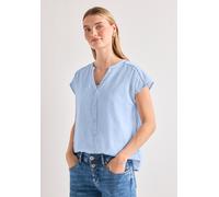 Shirtbluse STREET ONE, Damen, Gr. 38, blau (cashmere blau), Web, 100% Baumwolle, unifarben, normal normal, Rundhals, abgesteppt, Blusen, aus reiner Baumwolle (57041831-38) cashmere blau
