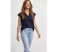 Shirtbluse STREET ONE, Damen, Gr. 38, blau (schwarzest blau), Stoff, 100% Viskose, unifarben, regular fit normal, Rundhals, Volant, Blusen, aus softer Viskose (97786035-38) schwarzest blau