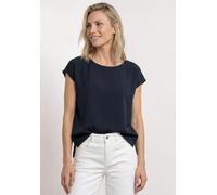 Shirtbluse STREET ONE, Damen, Gr. 38, blau (tiefblau), Stoff, 88% Viskose, 12% Polyamid, unifarben, normal normal, Rundhals, abgesteppt, Blusen, aus softer Viskose (96625858-38) tiefblau