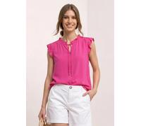 Shirtbluse STREET ONE, Damen, Gr. 38, magenta dream, Web, Obermaterial: 100% Viskose, unifarben, normal hüftbedeckend, Rundhals, abgesteppte Kante, Blusen, Sommertop - Split Neck mit Rüschen und Bände