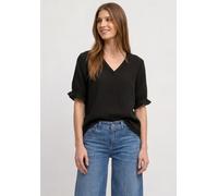 Shirtbluse STREET ONE, Damen, Gr. 38, schwarz, Web, 100% Baumwolle, Strukturmuster, regular fit normal, V-Ausschnitt, Rüschen, Blusen, aus reiner Baumwolle (88291907-38) schwarz
